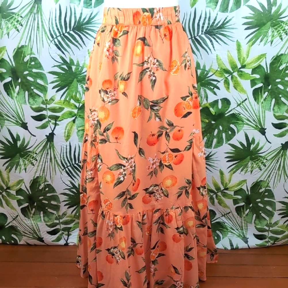 LOFT Peach Floral Maxi Skirt